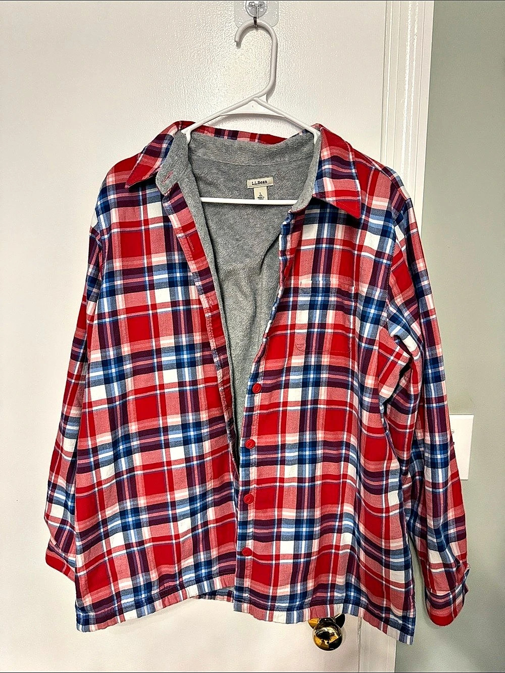 L.L. Bean Fleece-Lined Flannel Shirt Jacket Red & Blue Large